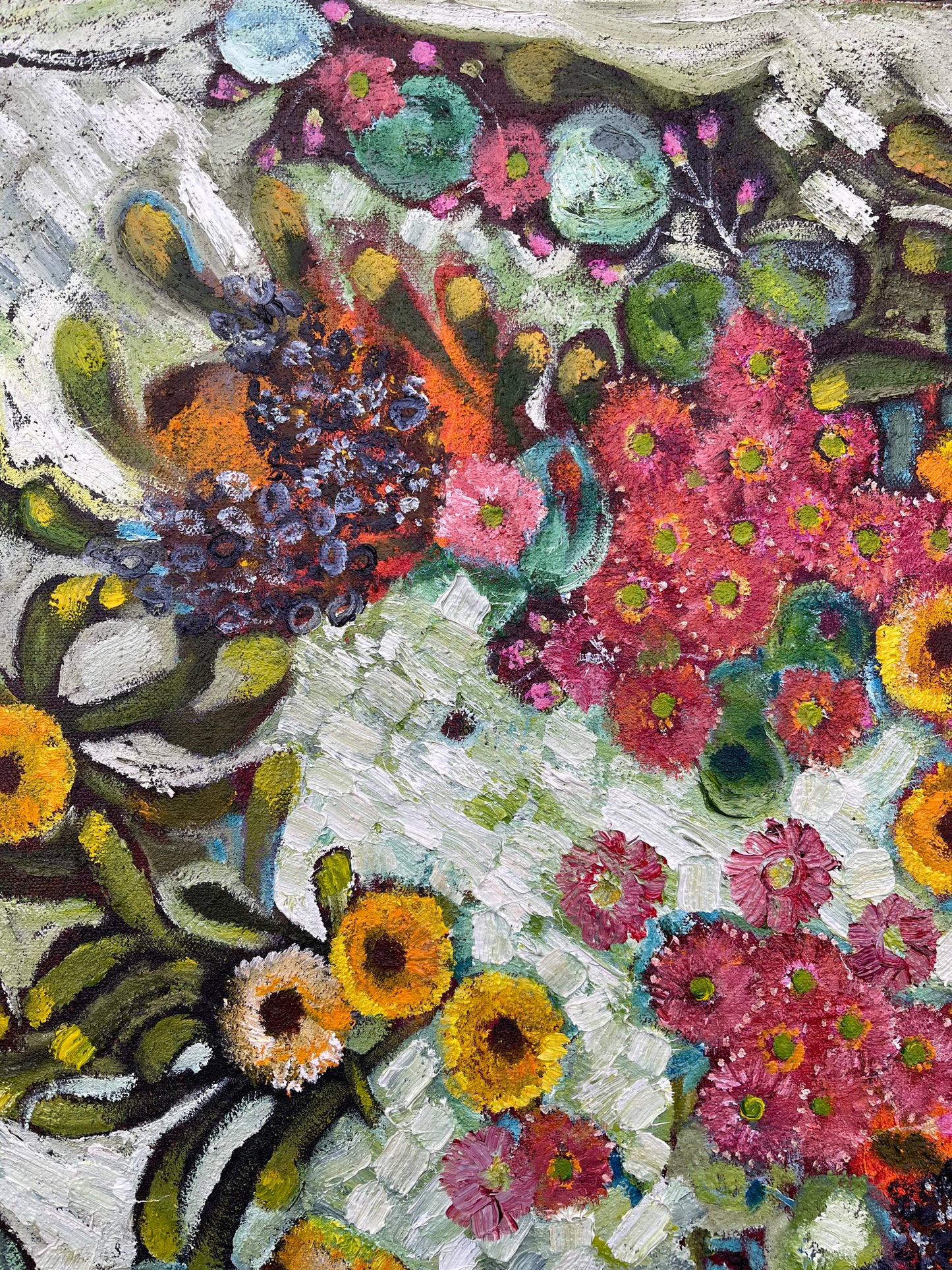 Coastal Banksia 2, original botanical artwork capturing the beauty of Australian banksias with layered colour and texture by Ricci McAuliffe.