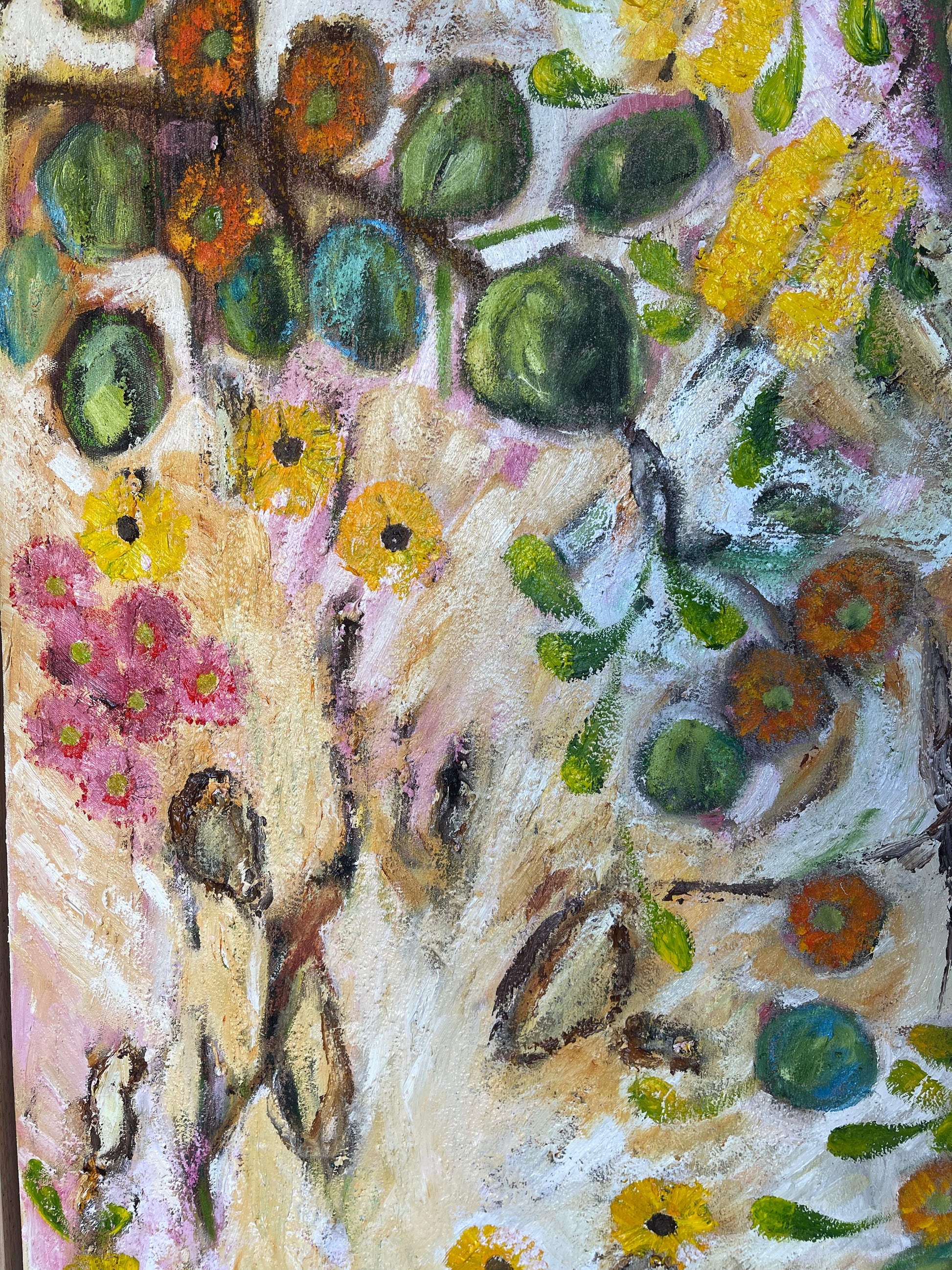 Summer Banksia, original Australian botanical painting celebrating the vibrant colours and textures of native banksias by Ricci McAuliffe.